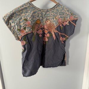 Magnolia Pearl Floral Embroidered Top - Blue and Pink